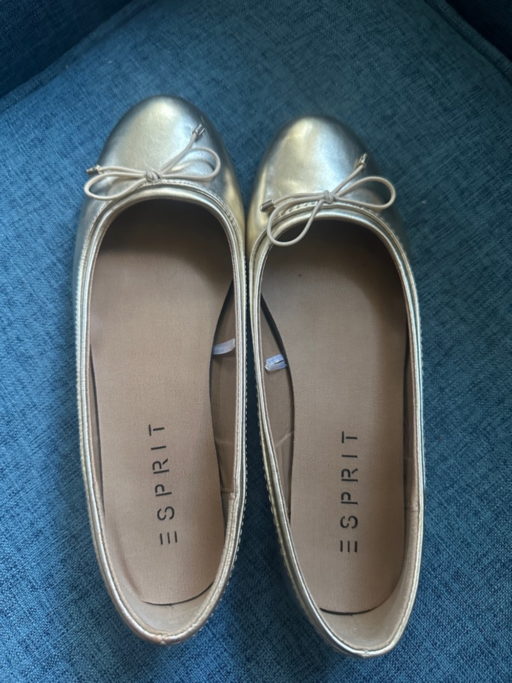 Esprit Gold Metallic Ballet Flats with Bow Detail